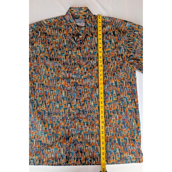 High Seas Trading Co Button Up Shirt Short Sleeve Men's L Bottle AOP 100% Cotton - Picture 4 of 7